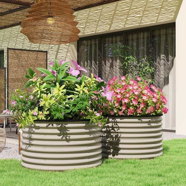 Outsunny Galvanized Steel Raised Garden Bed, Set of 2 Planter Box