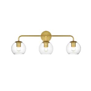 Simply Living 28 in. 3-Light Modern Brass Vanity Light with Clear Round Shade