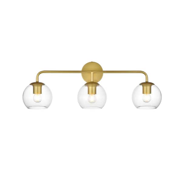 Unbranded Simply Living 28 in. 3-Light Modern Brass Vanity Light with Clear Round Shade