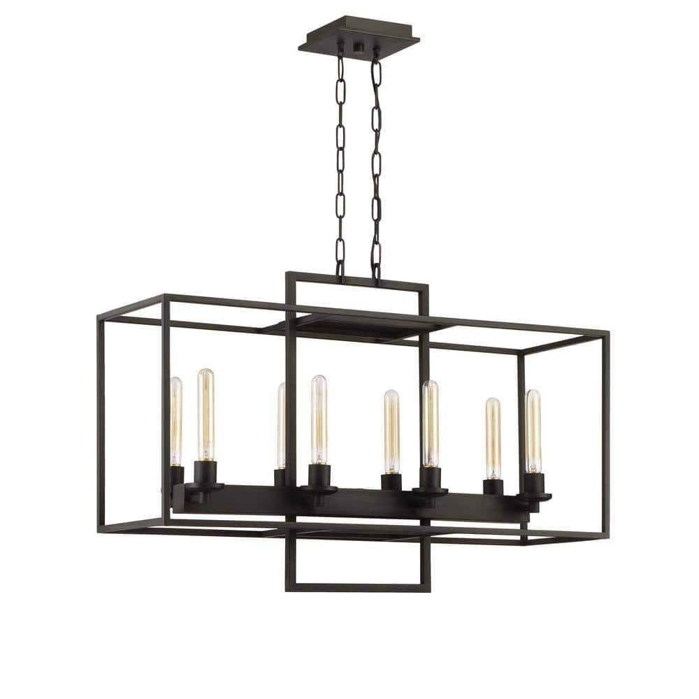 Aged Bronze Brushed 8-Light Linear Chandelier with Candle Bulbs