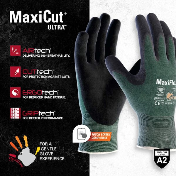 ATG MaxiFlex Cut Men's Large Green ANSI Premium Nitrile-Coated