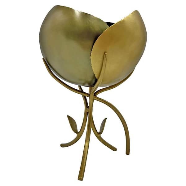 castellousa Gold Black 10 in. Wood Rose Metal Aluminum Bowl