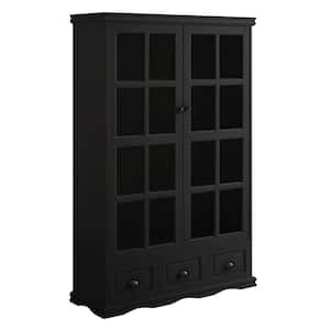 40 in. W x 14 in. D x 60 in. H Black Linen Cabinet with Tempered Glass Doors and 3-Drawers Display Cabinet Curio Cabinet