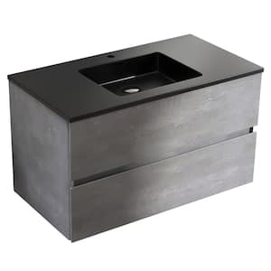 Midi 36 in. W x 19 in. D x 21 in. H Bathroom Vanity Side Cabinet in Cement Grey with Black Solid Surface Top