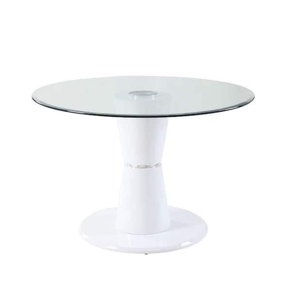 Benjara 34 in. in. White Round Glass Top Coffee Table