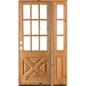 50 in. x 96 in. Knotty Alder 2-Panel Right-Hand/Inswing Clear Glass Clear Stain Wood Prehung Front Door w/Right Sidelite