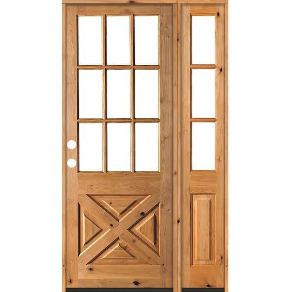 Krosswood Doors 56 in. x 96 in. Knotty Alder 2 Panel Right-Hand/Inswing Clear Glass Clear Stain Wood Prehung Front Door w/Right Sidelite