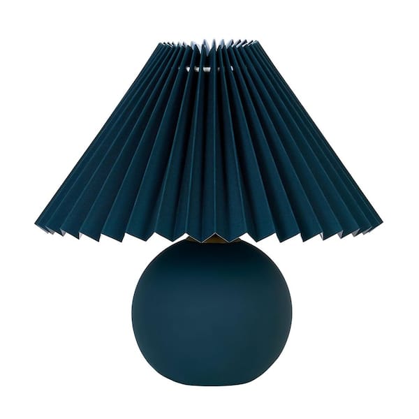 Serena 10 in LED Matte Teal Green Midcentury Round Globe Bedside Nightstand Desk Lamp with Green Pleated Empire Shade