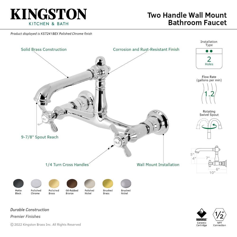 Polished Brass Victorian Wall Mount Bathroom Faucet