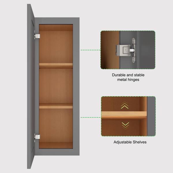 9 in. W x 12 in D x 42 in. H in. Shaker Dove Plywood Ready to Assemble Kitchen Wall Cabinet with Doors and Shelves