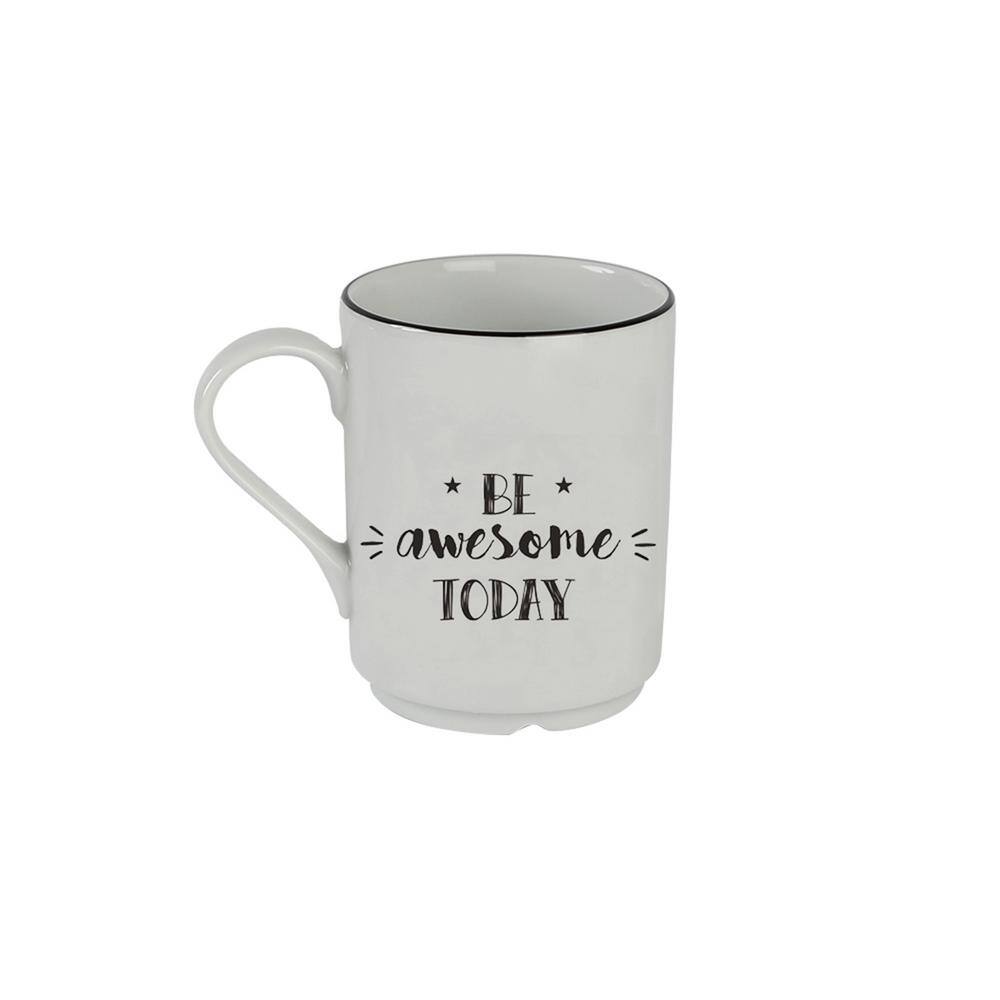Be Happy White Ceramic 4-Piece Mug Set