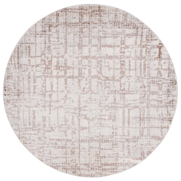 SAFAVIEH Palma 8 ft. x 8 ft. Beige/Brown Ornate Border Round Area Rug
