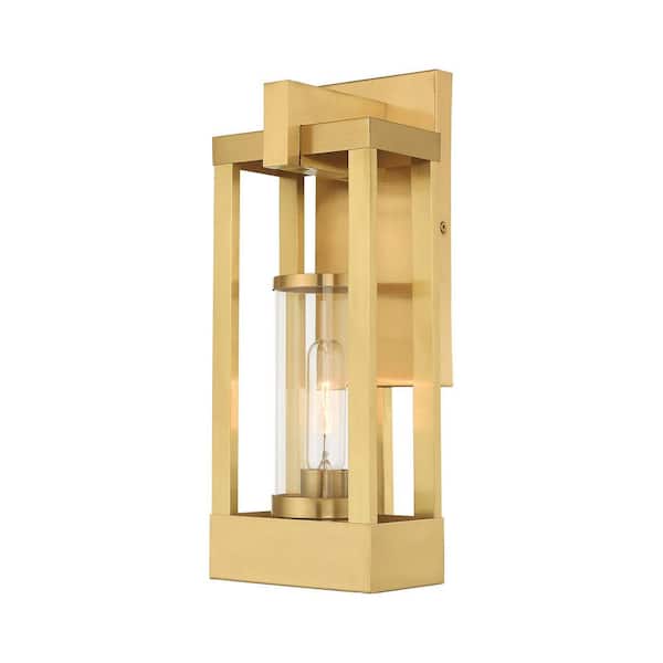AVIANCE LIGHTING Ardenwood 16 in. 1-Light Satin Brass Outdoor Hardwired Wall Lantern Sconce with No Bulbs Included