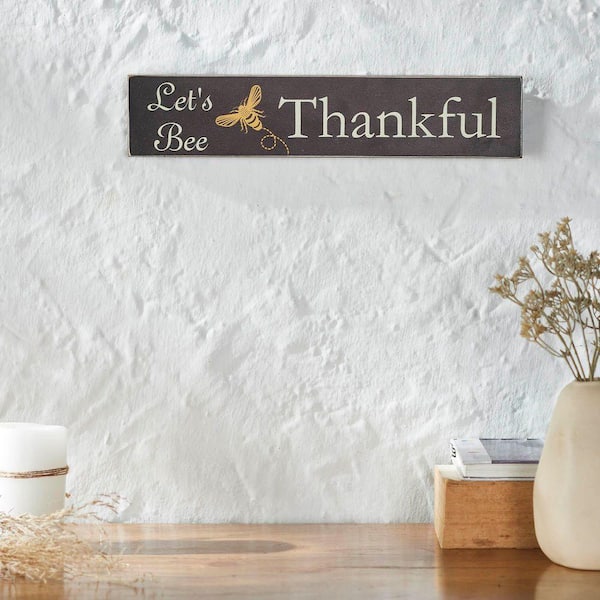 Buzzy Bees 3 in. x 14 in. Let’s Bee Thankful Grey MDF Wall Art