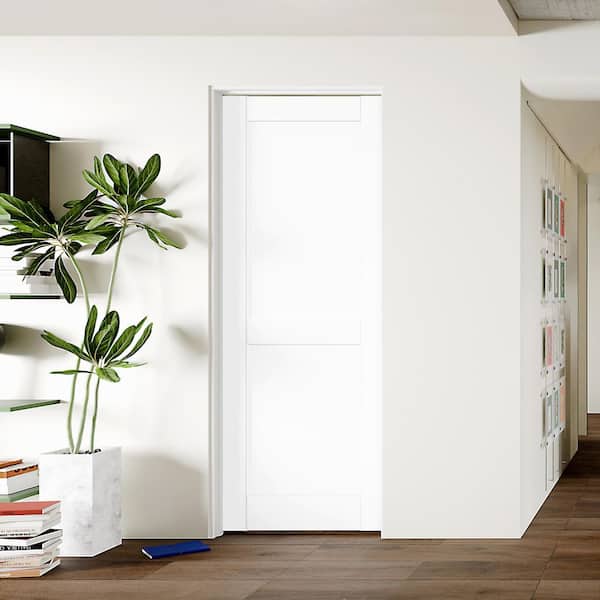 30 in. x 80 in. 2 -Panel, Composite, White Primed, MDF Prehung Interior Door Left-Handed with Door Jamb and Hardware Kit