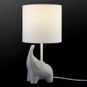 Ellie 16.5 in. Light Gray Ceramic Elephant Table Lamp with White Fabric Shade and On/Off Switch on Socket