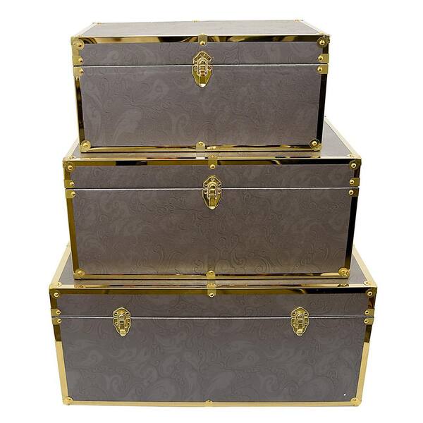 THREE HANDS 28 in. x 16 in. x 13 in. Nested Wood Trunks (Set of 3)