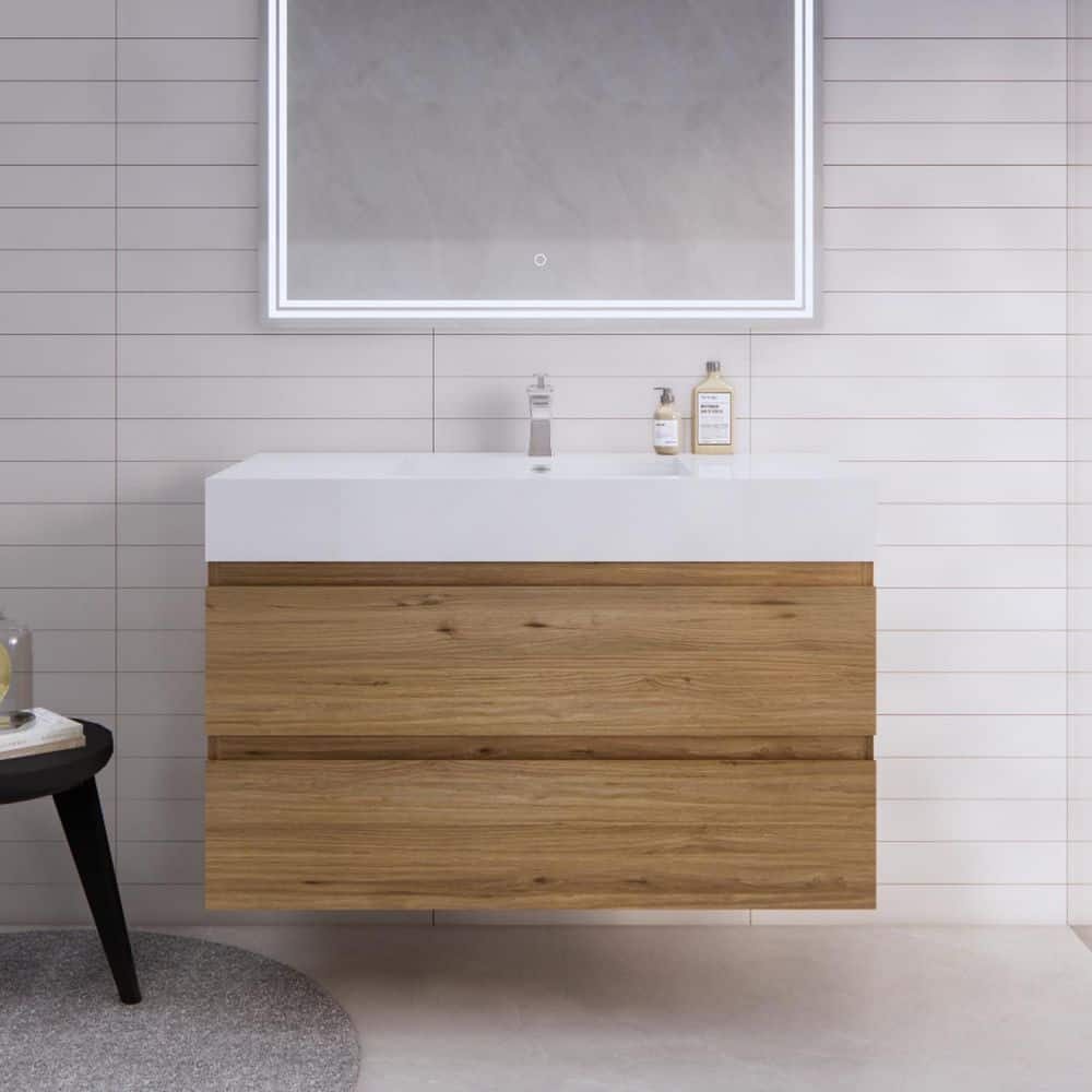 Monterey 42 in. W x 20 in. D x 26 in. H Single Sink Floating Bath Vanity in Nature Oak with White Acrylic Top price history on PriceWatchPro