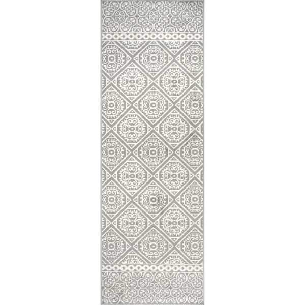 nuLOOM Transitional Floral Jeanette Gray 2 ft. 6 in. x 6 ft. Runner Rug