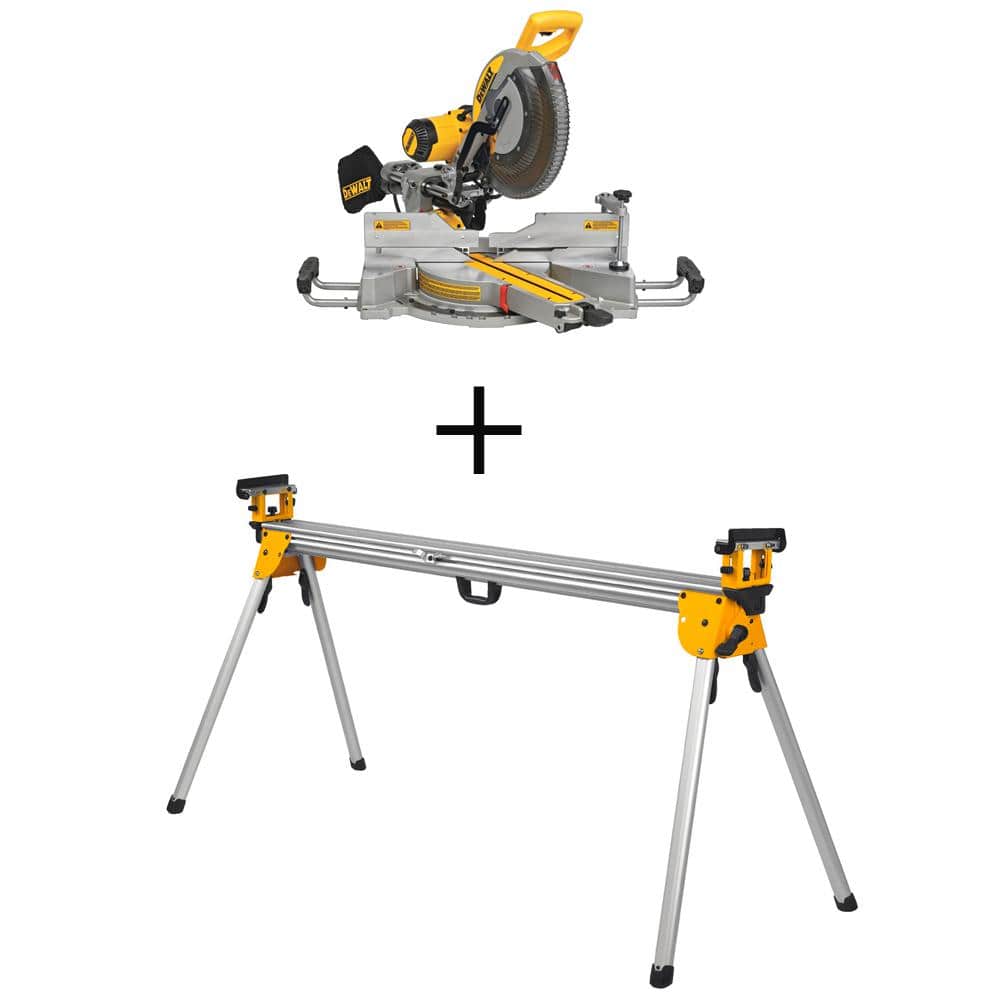 DEWALT 15 Amp Corded 12 in. Double Bevel Sliding Compound Miter Saw and Heavy Duty Miter Saw Stand with Wrench & Material Clamp -  DWS780WDWX723