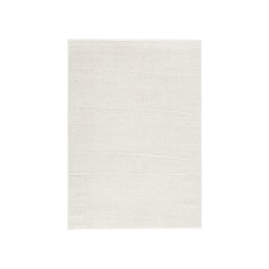 Modern Ivory 5 ft. x 7 ft. Classic Textured Design Polyester Fabric Area Rug