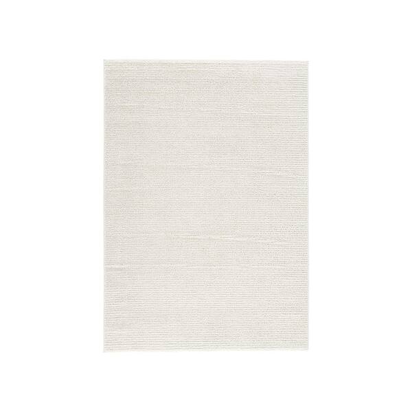 Benjara Modern Ivory 5 ft. x 7 ft. Classic Textured Design Polyester