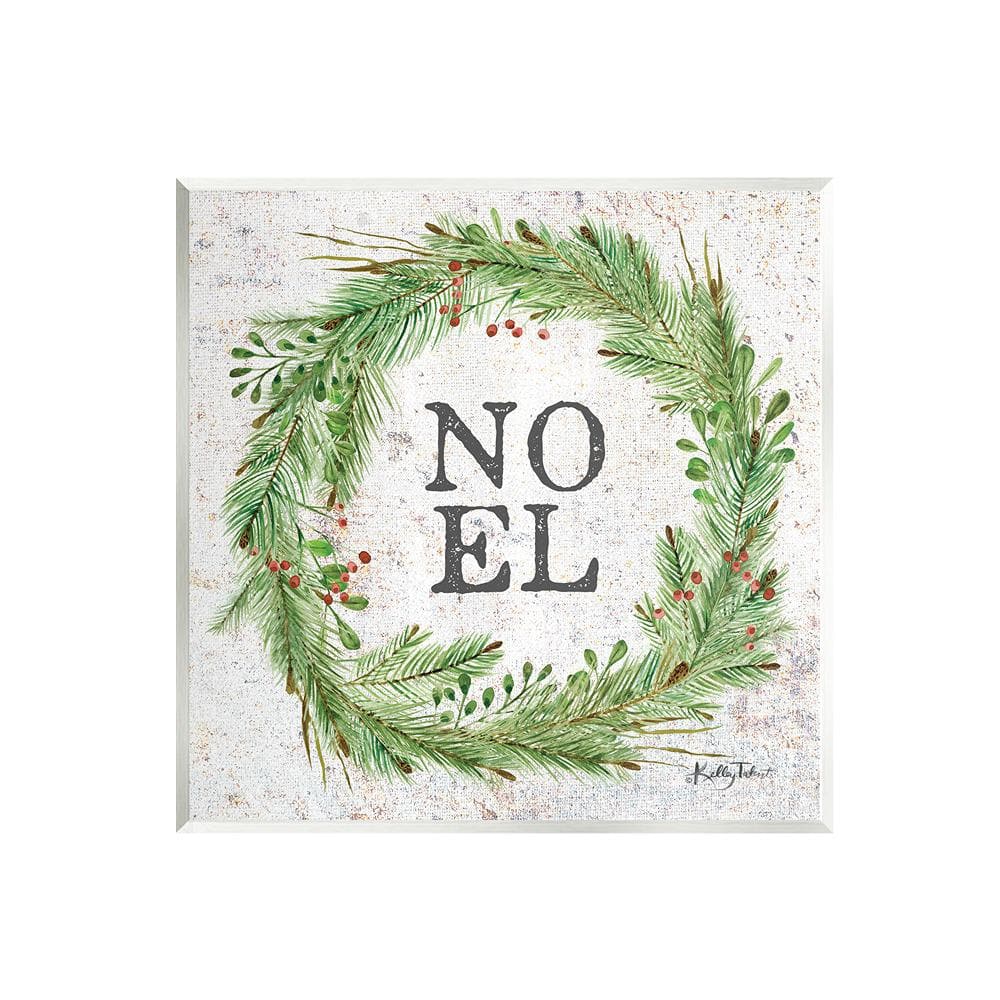 Noel Seasonal Wreath Green and White MDF Wood Wall Art