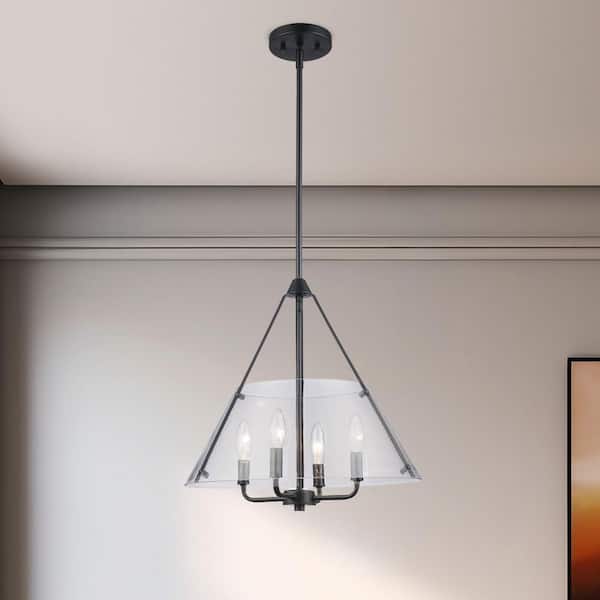 Alivia 17.5 in. 4-Light Black Pendant Light Fixture with Clear Glass Shade