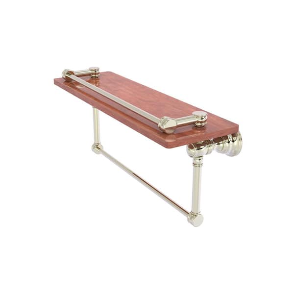 Allied Brass Carolina Collection 16 in. W x 7.4 in. H x 5.54 D Wood Rectangular Shelf in Polished Nickel with Towel Bar
