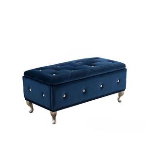 SignatureHome Blue Finish Wood / Velvet / Metal Morgan Upholstered Tufted Bench Dimensions: 39"W x 19"L x 18"H