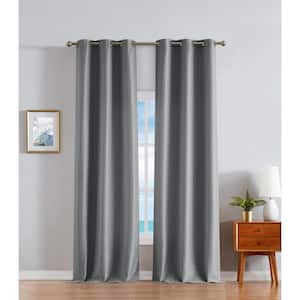 Milton Gray Thermal Woven 38 in. W x 108 in. L Grommet Room Darkening Curtain (2-Panels)