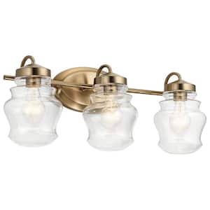 Janiel 24 in. 3-Light Classic Bronze Vintage Bathroom Vanity Light with Clear Glass Shade