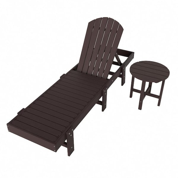 WESTIN OUTDOOR Althura 2 Piece Dark Brown Classic HDPE Plastic Adjustable Adirondack Reclining Chaise Lounge with Round Side Table