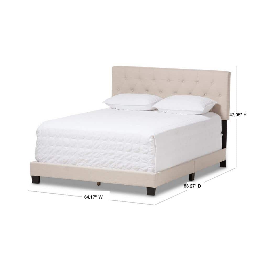 Cassandra Light Beige Queen Upholstered Bed with Tufted Headboard