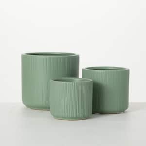 3 in., 3.5 in. and 4.5 in. Round Sage Green Ceramic Planters (Set of 3)