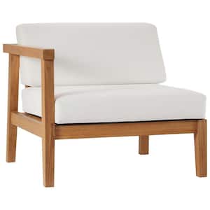 Bayport Natural Teak Left-Arm Outdoor Lounge Chair with White Cushions