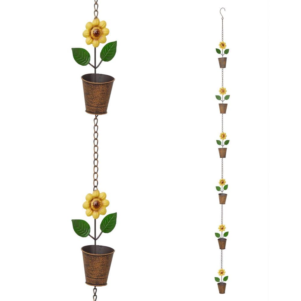 Alpine Corporation 69 in. Tall Metal Hanging Sunflower Pot Chain