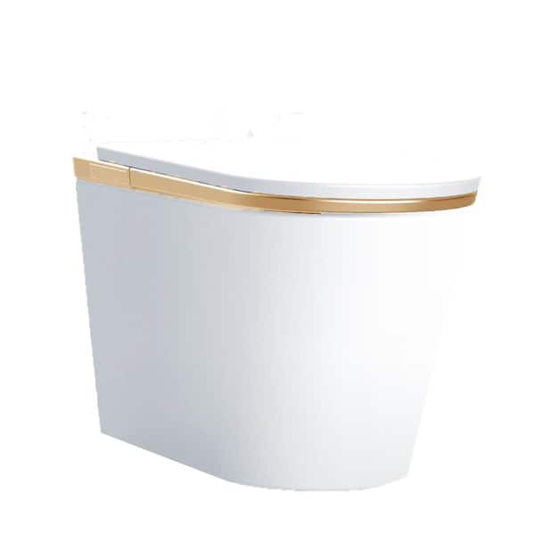 S-G Elongated Smart Bidet Toilet 1.34 GPF in Gold with Power Outage Flush, GFCI, FootSense, Heated, Auto Open/Close