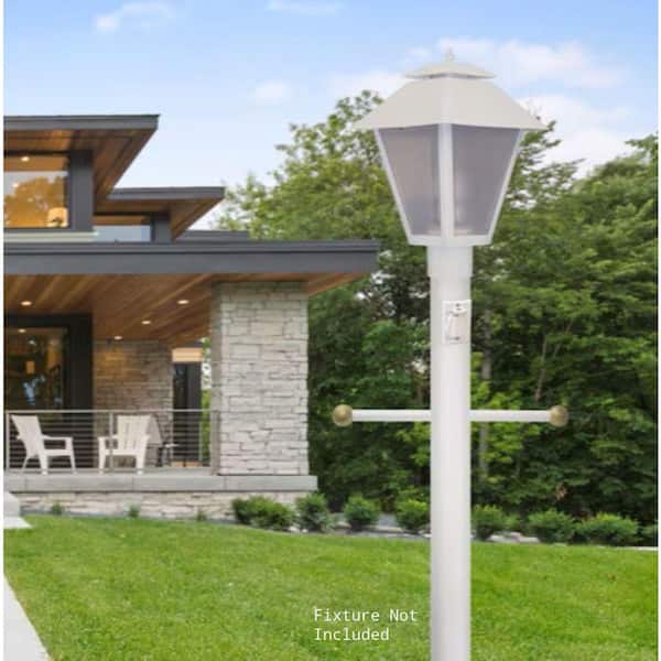 7 ft. White Outdoor Direct Burial Lamp Post with Cross Arm and Grounded Convenience Outlet fits 3 in. Post Top Fixtures