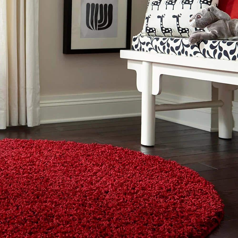 Calabasas Red Round Shag Indoor Area Rug