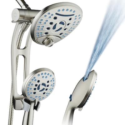 80-Spray Patterns 2.5 GPM 7 in. Wall Mount Dual Shower Heads and Handheld Shower Head Antimicrobial in Satin Nickel