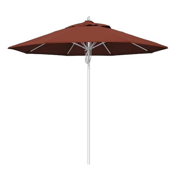 California Umbrella 9 ft. Silver Aluminum Commercial Fiberglass Ribs Market Patio Umbrella and Pulley Lift in Terracotta Sunbrella