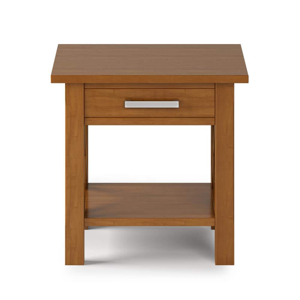 Kitchener Light Golden Brown Solid Wood Square End Table with Storage
