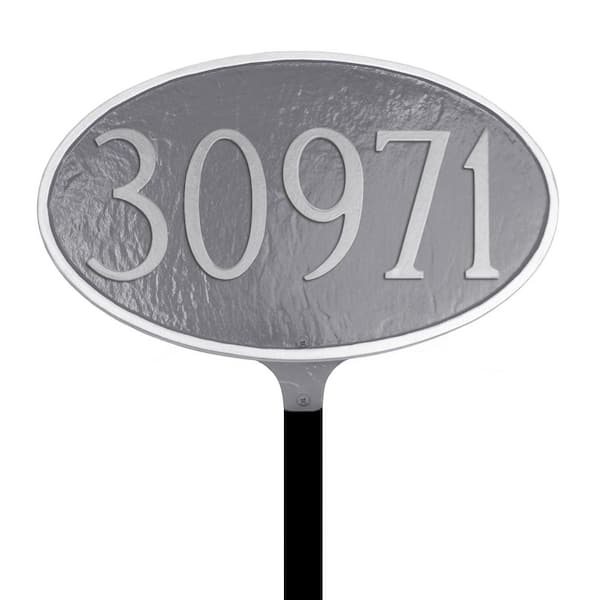 Classic Oval Small Address Sign Plaque with Lawn Stake - Gray/Silver