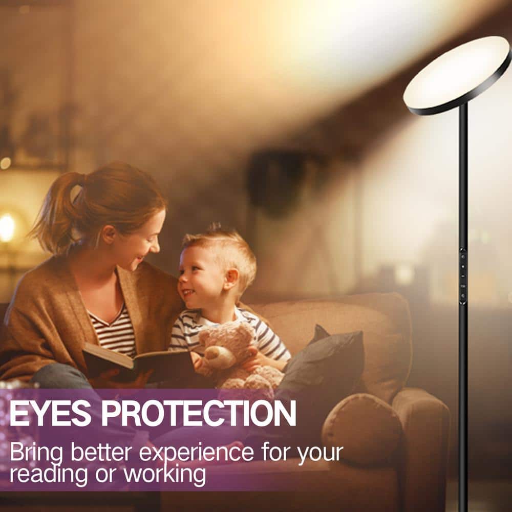 Black Adjustable LED Torchiere Floor Lamp with Remote Control