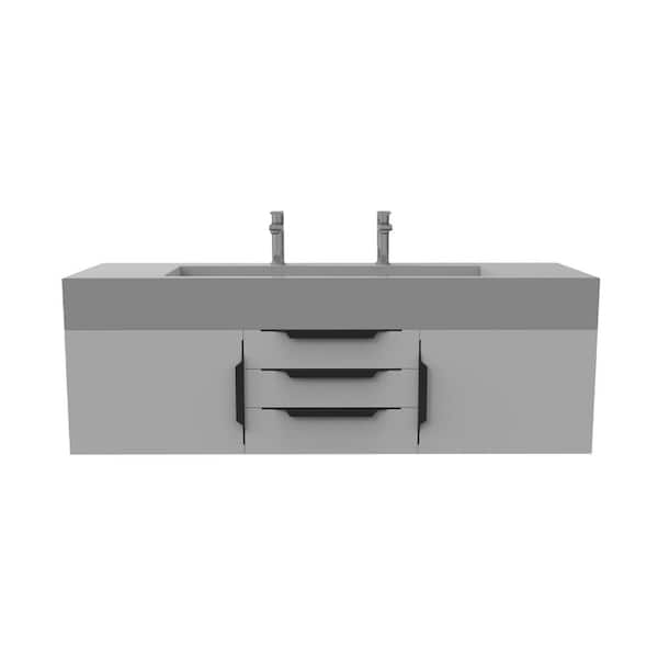 castellousa Nile 60 in. W x 19 in. D x 20 in. H Bath Vanity in Matte Gray with Black Trim and Gray Solid Surface Top