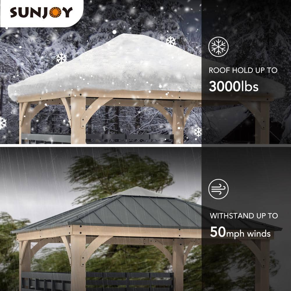 Cameron 11 ft. Cedar Wood Gazebo with Steel Roof and Bar Shelf