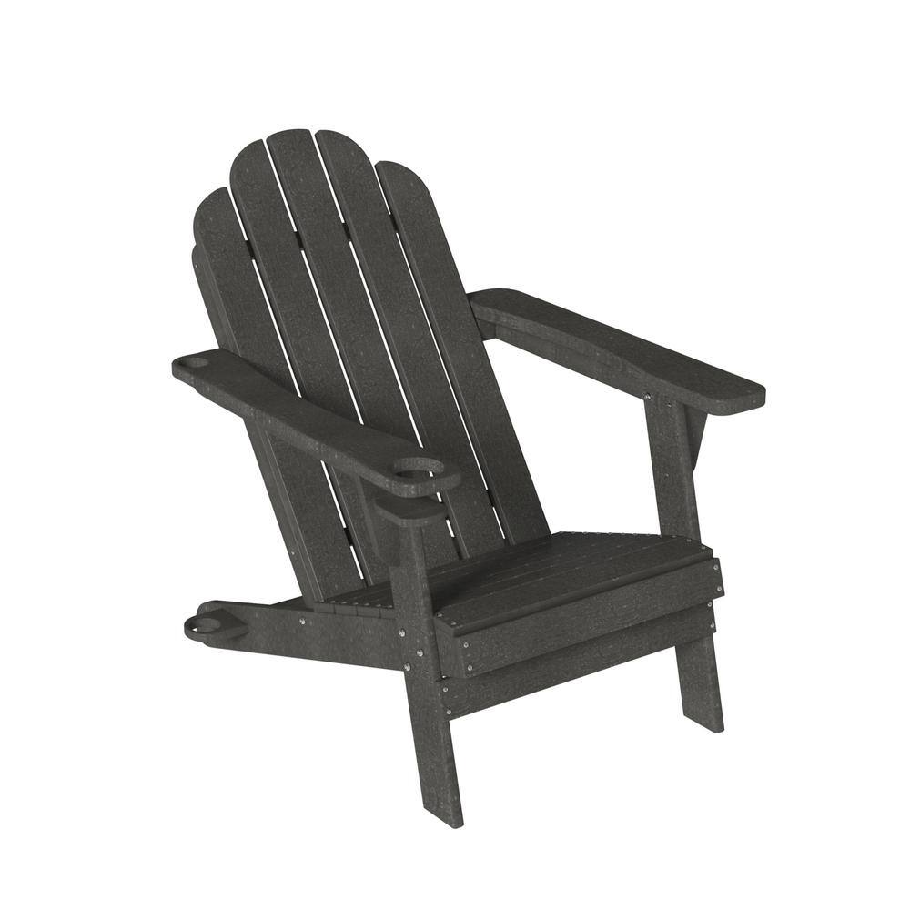 Clihome Gray 5 Back Panel Fixed Outdoor Adirondack Chair With Cup   Plastic Adirondack Chairs Cl29 Gy 64 1000 