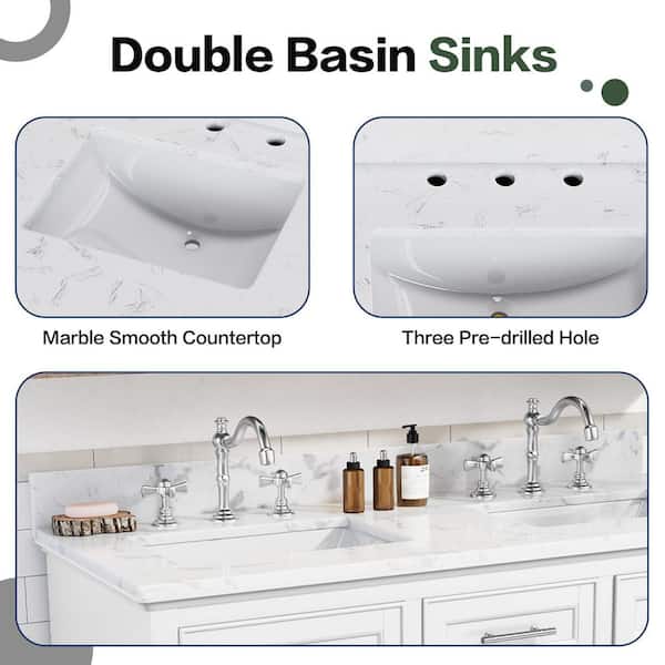 美中古デニイロ343 ホワイトスネイク Jearey 48 in. White Wood Double Sink Freestanding Bathroom Vanity