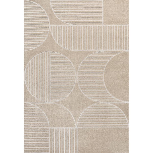 Nordby High-Low Geometric Arch Scandi Striped Beige/Cream 3 ft. x 5 ft. Indoor/Outdoor Area Rug